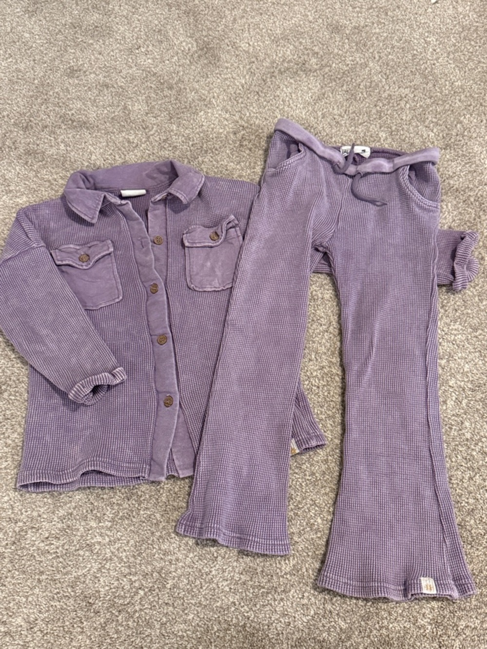 Cotton On Lilac Ribbed Button-Up Shirt & Drawstring Flare Pants Set